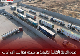 وصول القافلة الإغاثية الخامسة من صندوق تحيا مصر إلى الجانب الفلسطيني