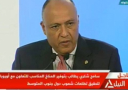 شكري ببرشلونة: مصر تؤكد اتباع سياسة حسن الجوار مع دول الاتحاد الأوروبي