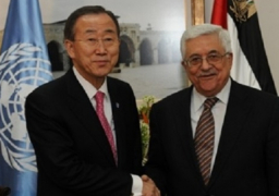 أبو مازن يلتقى بان كى مون فى مقر الرئاسة الفلسطينية برام الله
