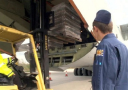 وصول شحنة مساعدات صربية لقاعدة حميميم الجوية لتوزيعها على سكان حلب