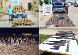 نشاط مكثف لقوات حرس الحدود على كافة الإتجاهات الإستراتيجية ..ضبط (98) ألف طلقة مختلفة الأعيرة و(2) قاذف RBG و(309) ألف قرص مخدر و(2) طن لنبات البانجو و(30) كيلو جرام لجوهر الحشيش …