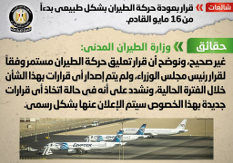 مجلس الوزراء: لا صحة لعودة حركة الطيران بدءا من 16 مايو