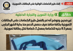 الحكومة تنفي إلغاء طرح الكمامات الواقية على البطاقات التموينية