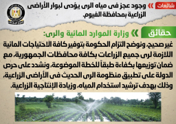 الوزراء ينفي عجز في مياه الري يؤدي لبوار الأراضي الزراعية بالفيوم