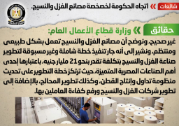 الحكومة تنفي الاتجاه لخصخصة مصانع الغزل والنسيج