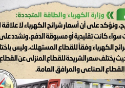 الحكومة تنفي اختلاف أسعار شرائح الكهرباء وفقاً لنوع العداد المستخدم