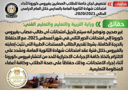 الحكومة تنفي تخصيص لجان للمصابين بـ”كورونا” لأداء امتحانات الثانوية