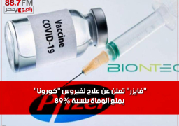 “فايزر” تعلن عن علاج لفيروس “كورونا” يمنع الوفاة بنسبة 89%