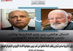 وزير الخارجية سامح شكري، الرئيس المُعين للدورة ٢٧ لمؤتمر أطراف اتفاقية الأمم المتحدة الإطارية لتغير المُناخ، يتلقى اتصالاً هاتفياً من نائب رئيس مفوضية الاتحاد الأوروبي التنفيذي المعني بموضوعات تغير المُناخ