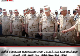 رئيس الأركان يتفقد معسكر إعداد وتأهيل مقاتلي شمال سيناء ويلتقي برجال الجيش الثاني