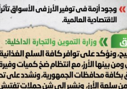 الحكومة تنفى وجود أزمة بتوفير الأرز بالأسواق تأثرا بالأزمة الاقتصادية