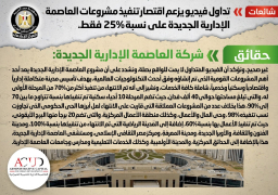 الحكومة تنفي صحة فيديو يزعم تنفيذ 25% من مشروعات العاصمة الإدارية