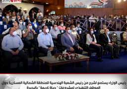 رئيس الوزراء يستمع لشرح من رئيس الشعبة الهندسية للمنطقة الشمالية العسكرية حول الموقف التنفيذي لمشروعات ” حياة كريمة” بالبحيرة