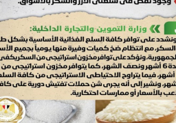 الحكومة تنفي شائعة وجود نقص في سلعتي الأرز والسكر بالأسواق