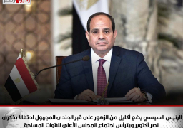 الرئيس السيسي يضع أكليل من الزهور على قبر الجندى المجهول احتفالا بذكرى نصر أكتوبر ويترأس اجتماع المجلس الأعلى للقوات المسلحة