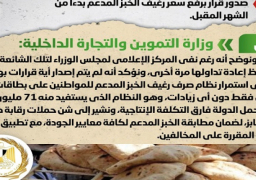 بالإنفوجراف.. الحكومة تنفي صدور قرار برفع سعر رغيف الخبز المدعم بدءاً من الشهر المقبل