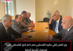 وزير العمل يلتقي بنظيره الفلسطيني:مصر داعم للحق الفلسطيني تنفيذا لمرجعيات الشرعية الدولية