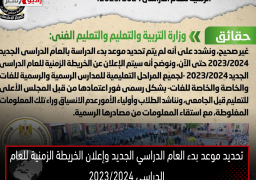 تحديد موعد بدء العام الدراسي الجديد وإعلان الخريطة الزمنية للعام الدراسي 2023/2024