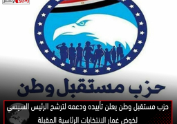 حزب مستقبل وطن يعلن تأييده ترشح الرئيس السيسي للانتخابات اﻟرﺋﺎﺳﯾﺔ اﻟﻣﻘﺑﻠﺔ
