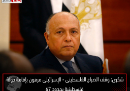 شكرى: وقف الصراع الفلسطينى – الإسرائيلى مرهون بإقامة دولة فلسطينية بحدود 67