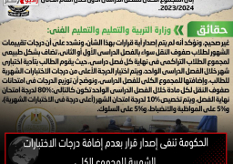 الحكومة تنفى إصدار قرار بعدم إضافة درجات الاختبارات الشهرية للمجموع الكلي