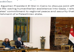 بلينكن: ناقشت مع الرئيس السيسي الجهود المشتركة لتسريع تقديم المساعدات الإنسانية المنقذة للحياة إلى غزة