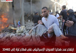 ارتفاع عدد ضحايا العدوان الإسرائيلى على قطاع غزة إلى 33482 شهيدا و76049 مصابا