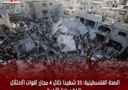 الصحة الفلسطينية: 33 شهيدًا خلال 4 مجازر لقوات الاحتلال بالـ24 ساعة الأخيرة