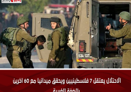 الاحتلال يعتقل 7 فلسطينيين ويحقق ميدانيا مع 60 آخرين بالضفة الغربية