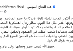 الرئيس السيسي: نصر أكتوبر المجيد سيبقى نقطة فارقة في تاريخ مصر المعاصر