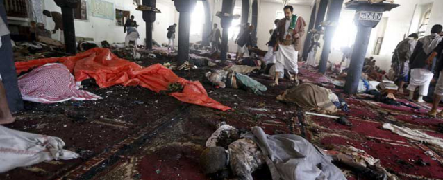 مقتل ثمانية في الهجومين الانتحاريين على مسجد للزيديين في صنعاء باليمن