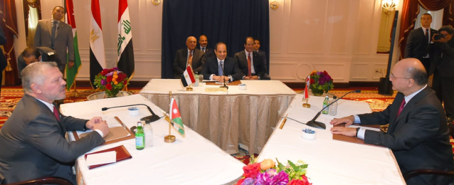 الرئيس عبد الفتاح السيسى يعقد قمة ثلاثية مصرية- أردنية- عراقية بمقر إقامته بنيويورك